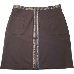 Edgy Punk Emo Jersey Mini Skirt Faux Leather Trim Zip Front Ponte knit comfy